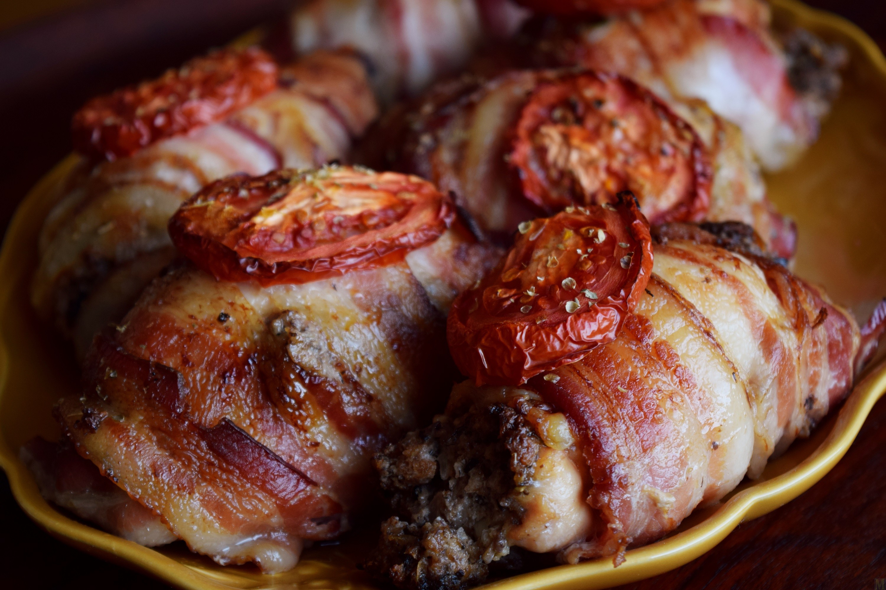 Bacon Wrapped Chicken Thighs Stuffed With Portobellos, Rosemary ...